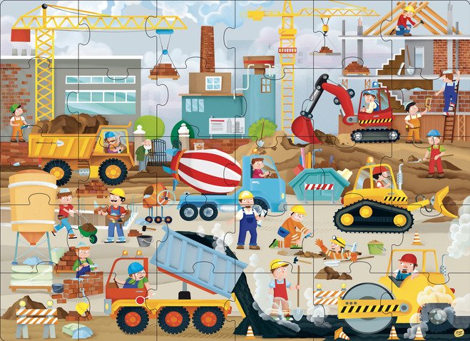 Book and Giant Puzzle - Construction Site Vehicles